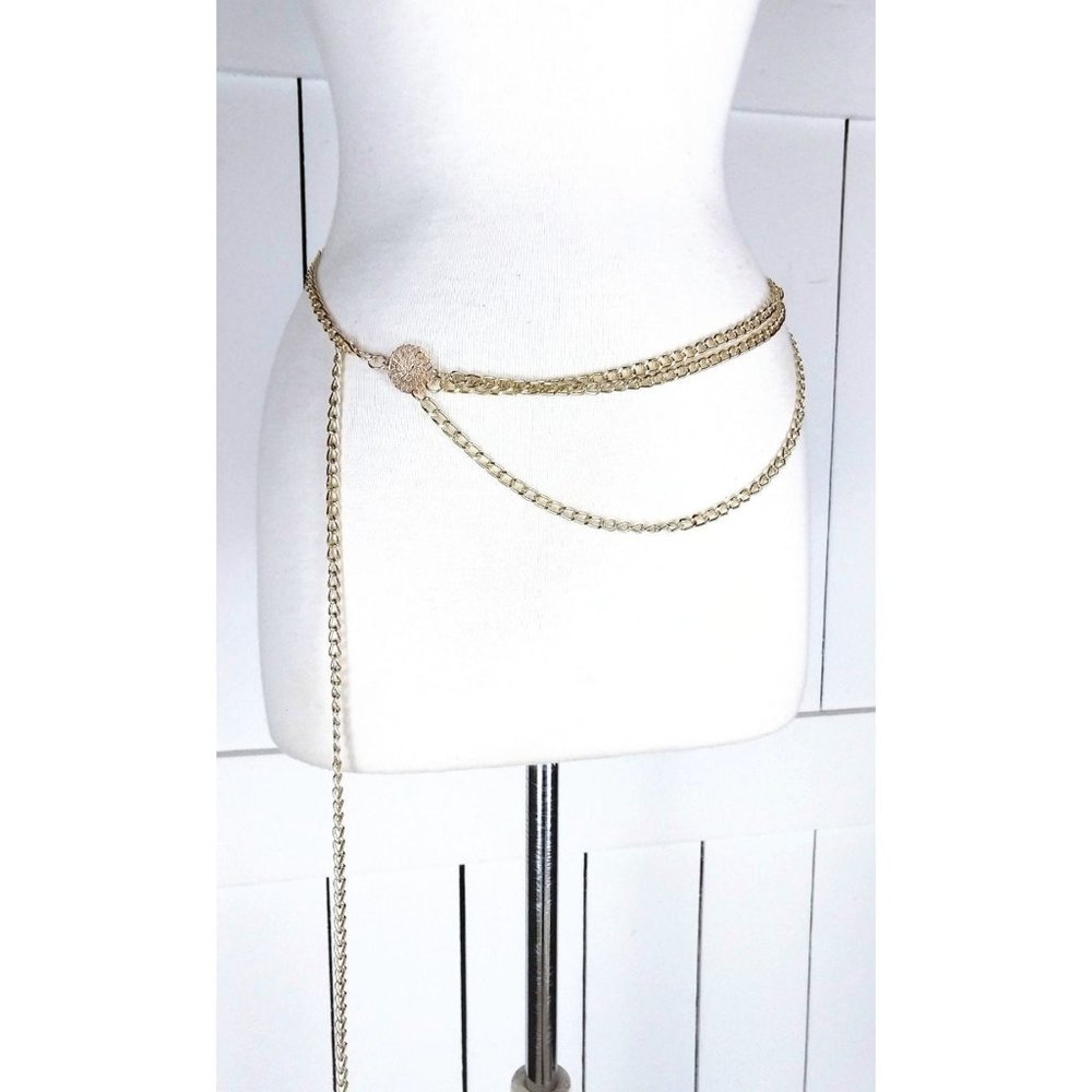 Lightweight gold metal chain link hip belt/layered metal link chain belt